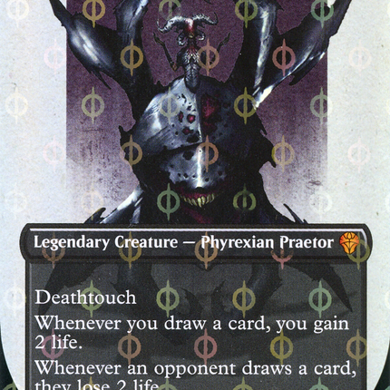 Sheoldred, the Apocalypse (Borderless Concept Praetors Step-and-Compleat Foil) [Phyrexia: All Will Be One]