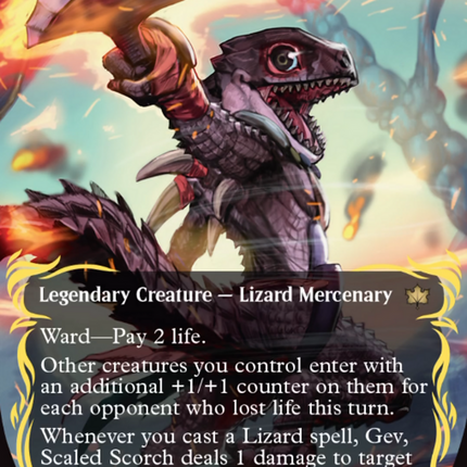 Gev, Scaled Scorch (Borderless) (Raised Foil) [Bloomburrow]