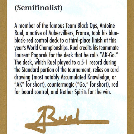 Antoine Ruel Bio [World Championship Decks 2001]