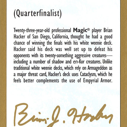 Brian Hacker Bio [World Championship Decks 1998]