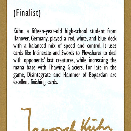Janosch Kuhn Bio [World Championship Decks 1997]