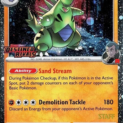 Team Rocket's Tyranitar (096/182) (Prerelease Staff) [Scarlet & Violet: Destined Rivals]