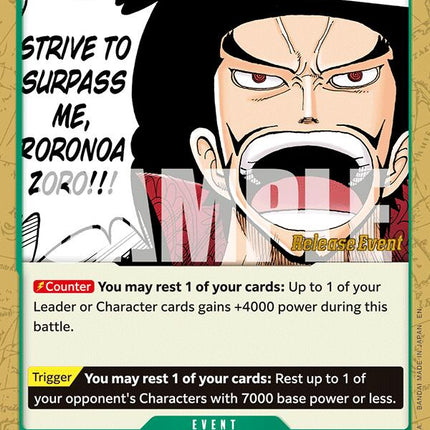 Strive to Surpass me, Roronoa Zoro!!! [The Azure Sea's Seven Release Event Cards]