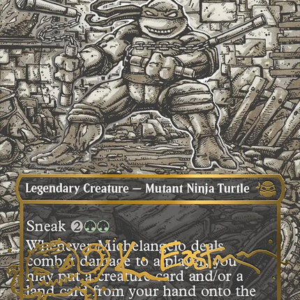 Michelangelo, Improviser (Borderless) (Gold-Stamped Signature) [Teenage Mutant Ninja Turtles]