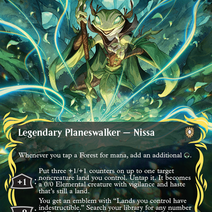 Nissa, Who Shakes the World (Borderless) (Raised Foil) [Bloomburrow Commander]