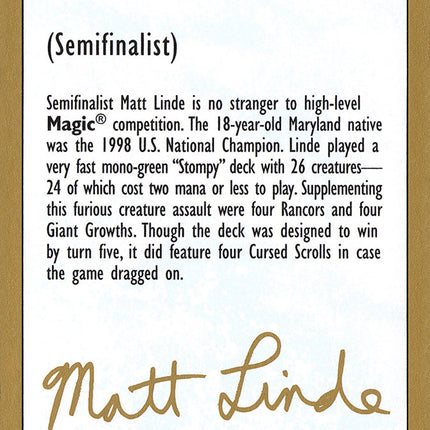 Matt Linde Bio [World Championship Decks 1999]