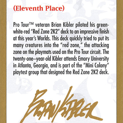 Brian Kibler Bio [World Championship Decks 2002]