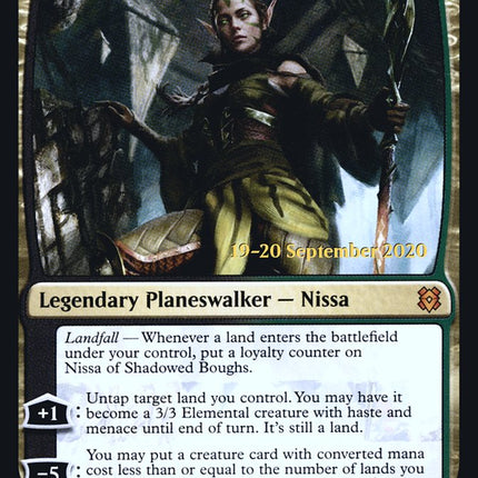 Nissa of Shadowed Boughs [Zendikar Rising Prerelease Promos]