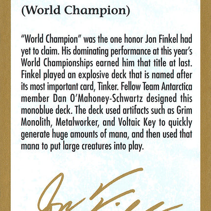 Jon Finkel Bio [World Championship Decks 2000]
